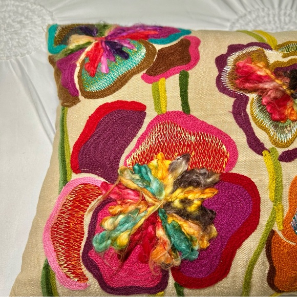 Vibrant Colorful Floral Embroidered Bohemian Accent Pillow - Picture 8 of 14
